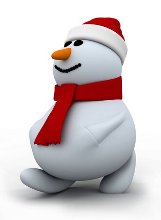 3d render of walking snowmanの写真素材