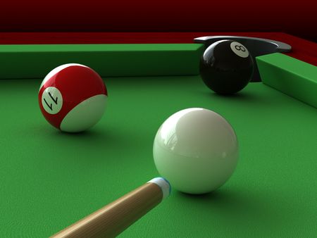 3d render of billiard balls and table