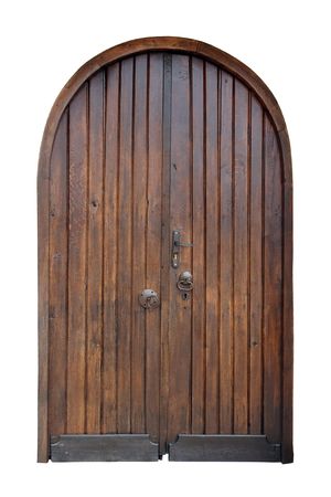 Old wooden gate isolated over whiteの写真素材