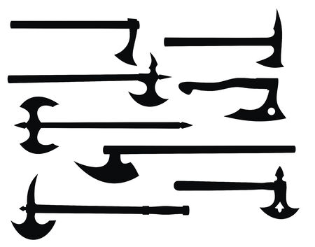 Abstract vector illustration of battle axes silhouettesのイラスト素材