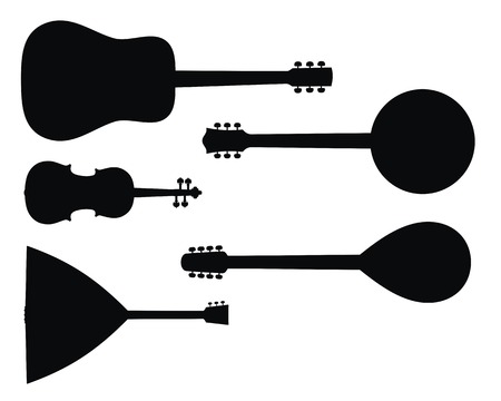 Abstract vector illustration of string music instruments silhouettesのイラスト素材