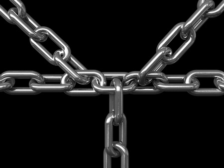 3d render of metal chains over black backgroundの写真素材