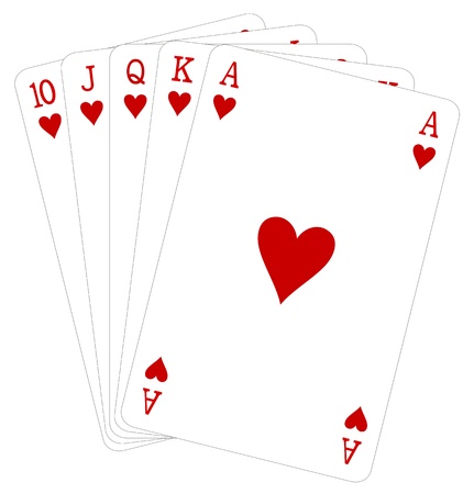 Vector illustration of royal flush hand heartsのイラスト素材