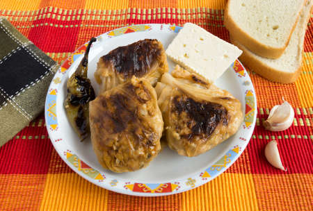 Stuffed cabbage leaves with minced meat and riceの写真素材