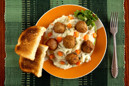 Homemade swedish meatballs with mashed potatoesの写真素材