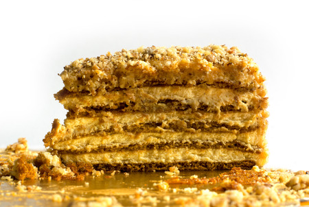 Close up of walnut cake over white backgroundの写真素材