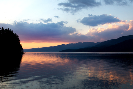 Sunset at mountain dam Dospat          の写真素材