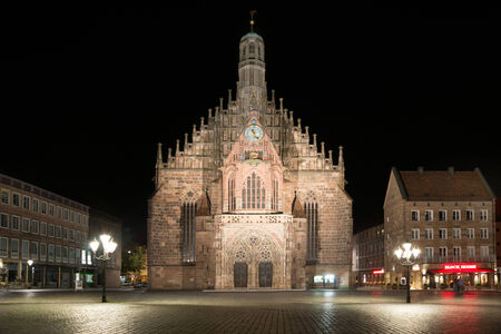 View of Frauenkirche church at night, Nuremberg, Germanyのeditorial素材