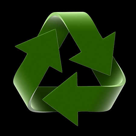 3d render of recycle symbol isolated on black backgroundの写真素材