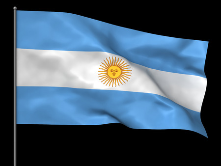 Waving Argentinian flag isolated over black backgroundの写真素材