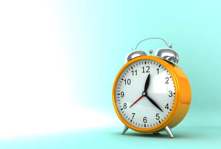 3d render of ornge clock on cyan background