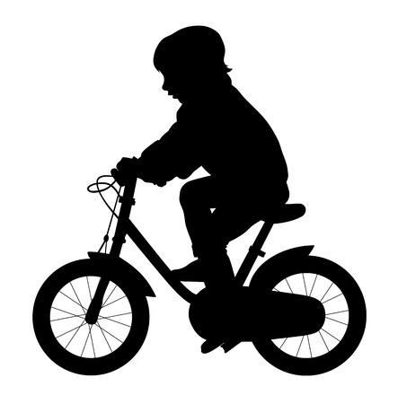 Vector illustration of little kid ride a bike silhouetteのイラスト素材