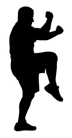 Vector illustration of man silhouette doing martial art exercisesのイラスト素材