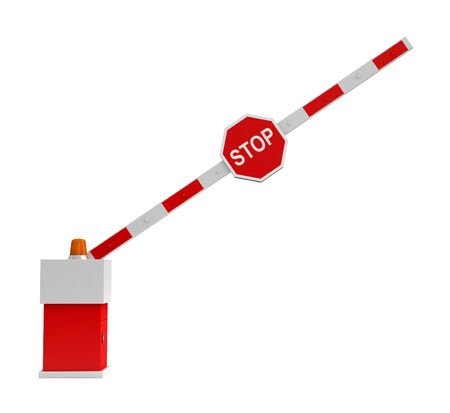 3d rendering of barrier with stop sign isolated over white backgroundの写真素材