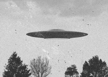 3d rendering of flying saucer ufo vintage styleの写真素材