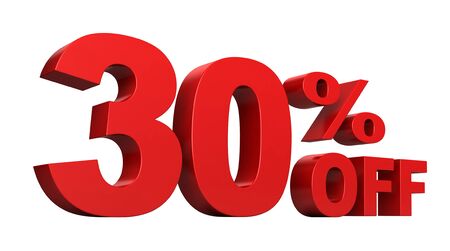 3d render of 30 percent off sale text isolated over white background