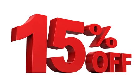 3d render of 15 percent off sale text isolated over white backgroundの写真素材