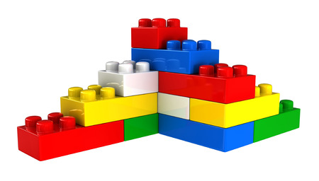 3d render of plastic building blocks isolated over white backgroundの写真素材