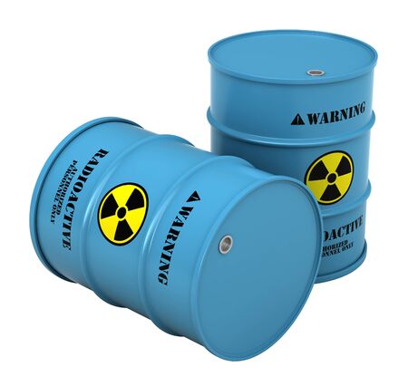 3d render of barrels with radioactive substance isolated over white backgroundの写真素材