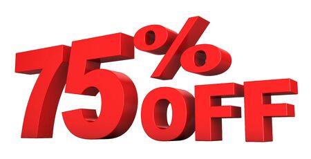 3d render of 75 percent off sale text isolated over white background