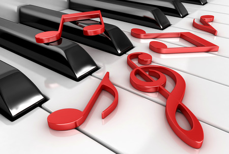 3d render of piano keys and notesの写真素材