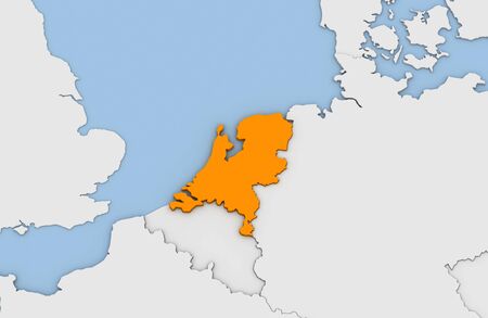 3d render of abstract map of Netherland highlighted in orange colorの写真素材