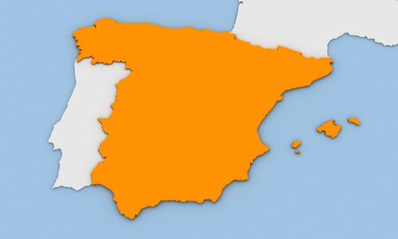 3d render of abstract map of Spain highlighted in orange colorの写真素材