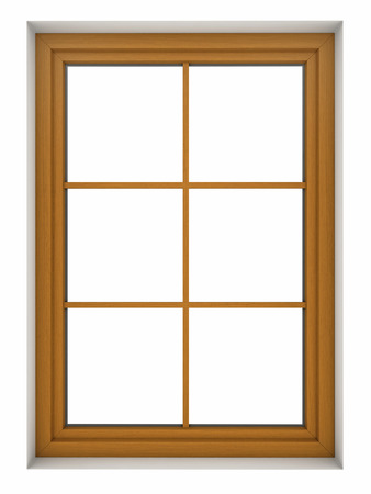 3d render of wooden window frame isolated on white backgroundの写真素材