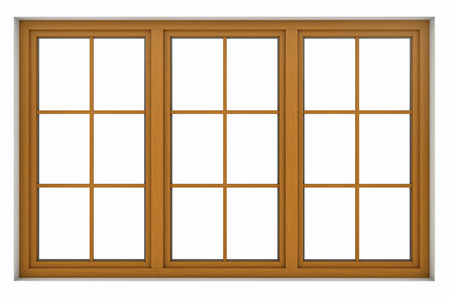 3d render of wooden window frame isolated on white backgroundの写真素材