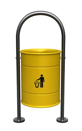 3d render of yellow dustbin isolated over white backgroundの写真素材
