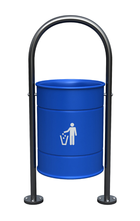 3d render of blue dustbin isolated over white backgroundの写真素材