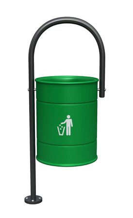 3d render of green dustbin isolated over white backgroundの写真素材