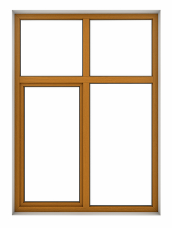 3d render of wooden window frame isolated on white backgroundの写真素材