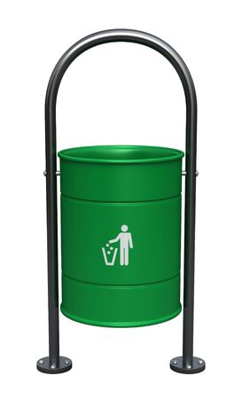 3d render of green dustbin isolated over white backgroundの写真素材
