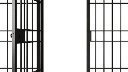 3d render of metal jail bars isolated over white backgroundの写真素材