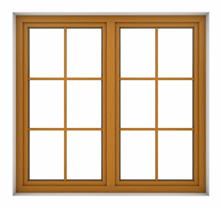3d render of wooden window frame isolated on white backgroundの写真素材