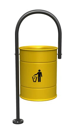 3d render of yellow dustbin isolated over white backgroundの写真素材