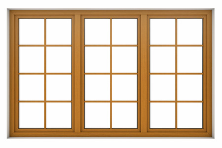 3d render of wooden window frame isolated on white backgroundの写真素材