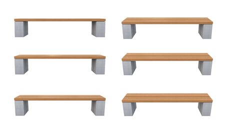 3d rendered bench at different angles isolated over white backgroundの写真素材