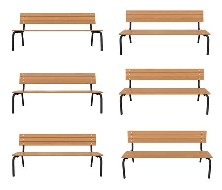 3d rendered bench at different angles isolated over white backgroundの写真素材