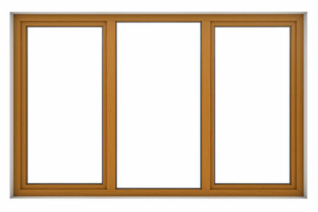 3d render of wooden window frame isolated on white backgroundの写真素材