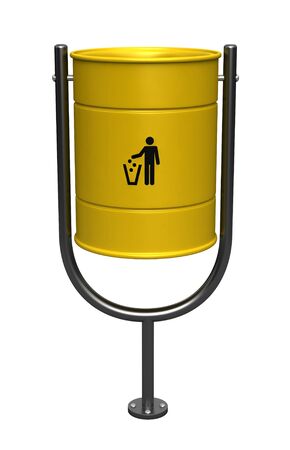 3d render of yellow dustbin isolated over white backgroundの写真素材