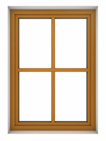 3d render of wooden window frame isolated on white backgroundの写真素材