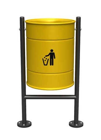 3d render of yellow dustbin isolated over white backgroundの写真素材