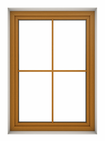 3d render of wooden window frame isolated on white backgroundの写真素材