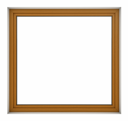 3d render of wooden window frame isolated on white backgroundの写真素材