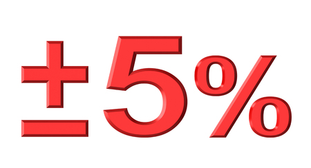 3d render of five percent text with plus and minus isolated over white backgroundの写真素材
