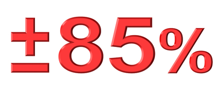 3d render of eighty five percent text with plus and minus isolated over white backgroundの写真素材