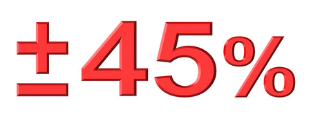 3d render of forty five percent text with plus and minus isolated over white backgroundの写真素材