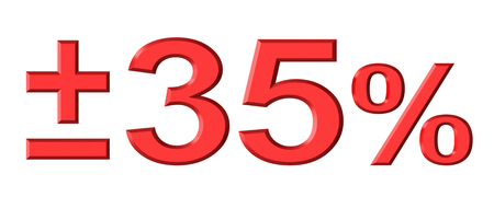 3d render of thirty five percent text with plus and minus isolated over white backgroundの写真素材